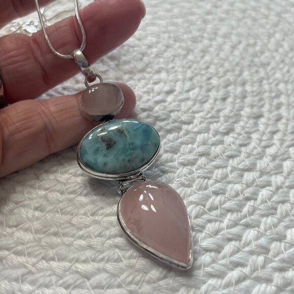 Beautiful AMETHYST, LARIMAR & RAINBOW MOONSTONE Handmade Sterling 925 Necklace - Picture 1 of 3